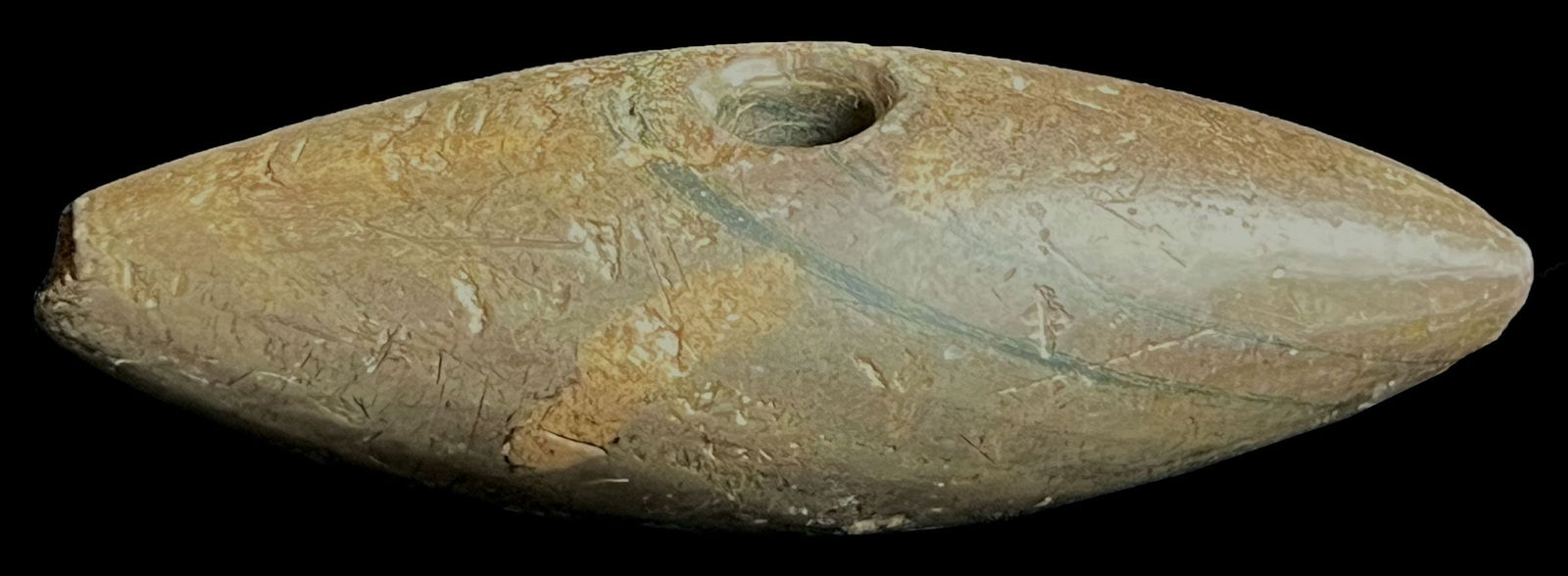 3 7/8" Pick Bannerstone. Floyd Co, IN.  Well patinated banded slates.  Ex-Dale Rector, Bill Pinkston (1 of 9)