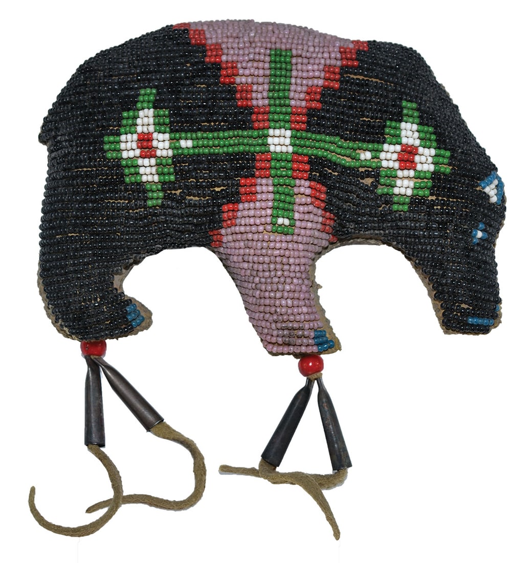 5" Beaded Bear Fetish. Good condition. No bead loss, some stretching at seam. Ex-Dale Rector: 5" Beaded Bear Fetish. Good condition. No bead loss, some stretching at seam. Leather belly. Ex-Dale Rector