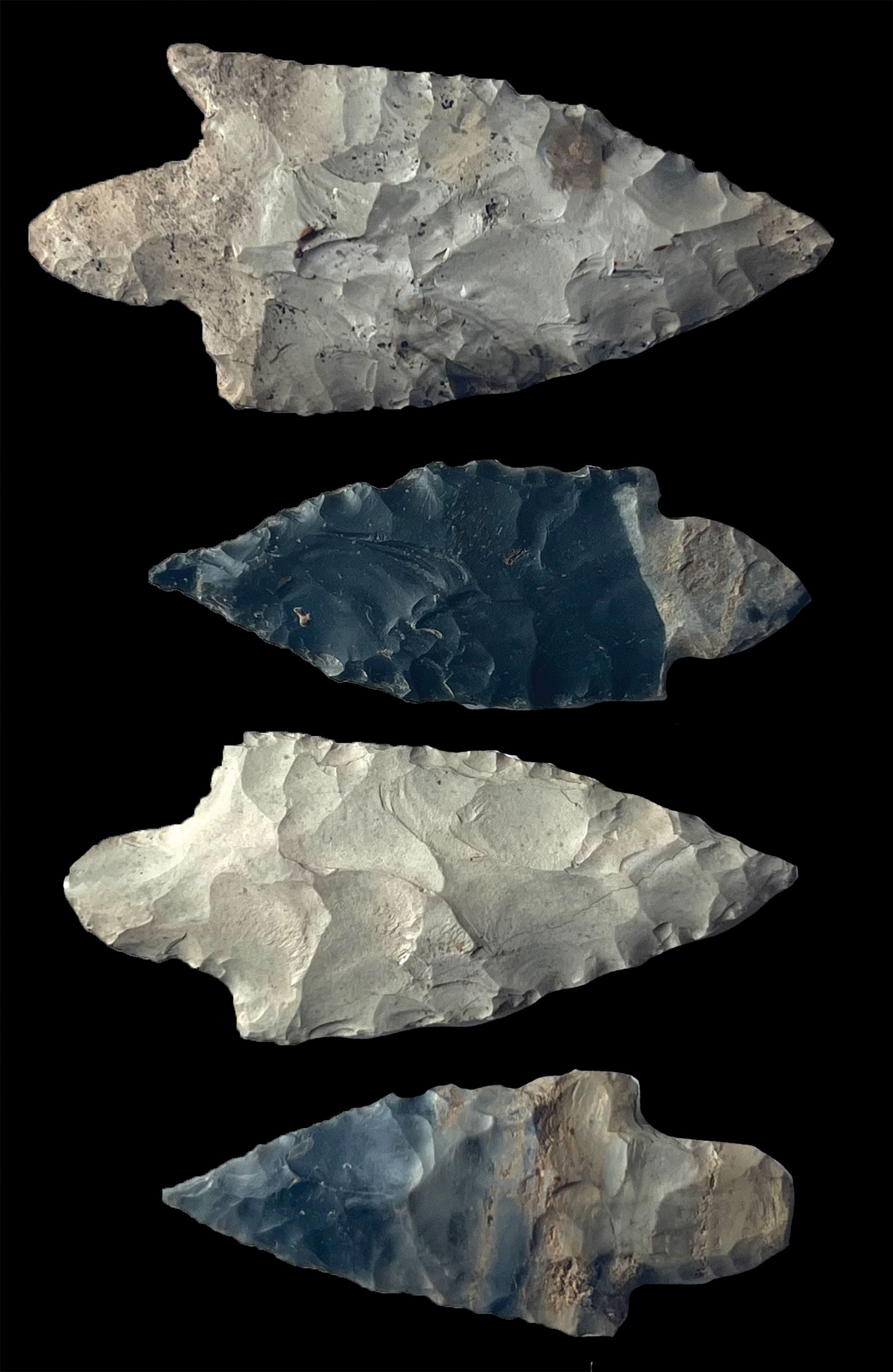 4 Kentucky Points.  2 7/8"-3 11/16".  Various materials and types. (1 of 2)