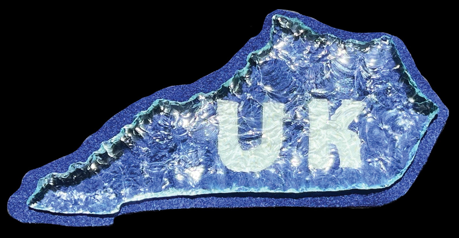 6 5/8" Clear Glass chipped into the shape of Kentucky with UK display. Ex-Dale Rector: 6 5/8" Clear Glass chipped into the shape of Kentucky with UK display. Ex-Dale Rector