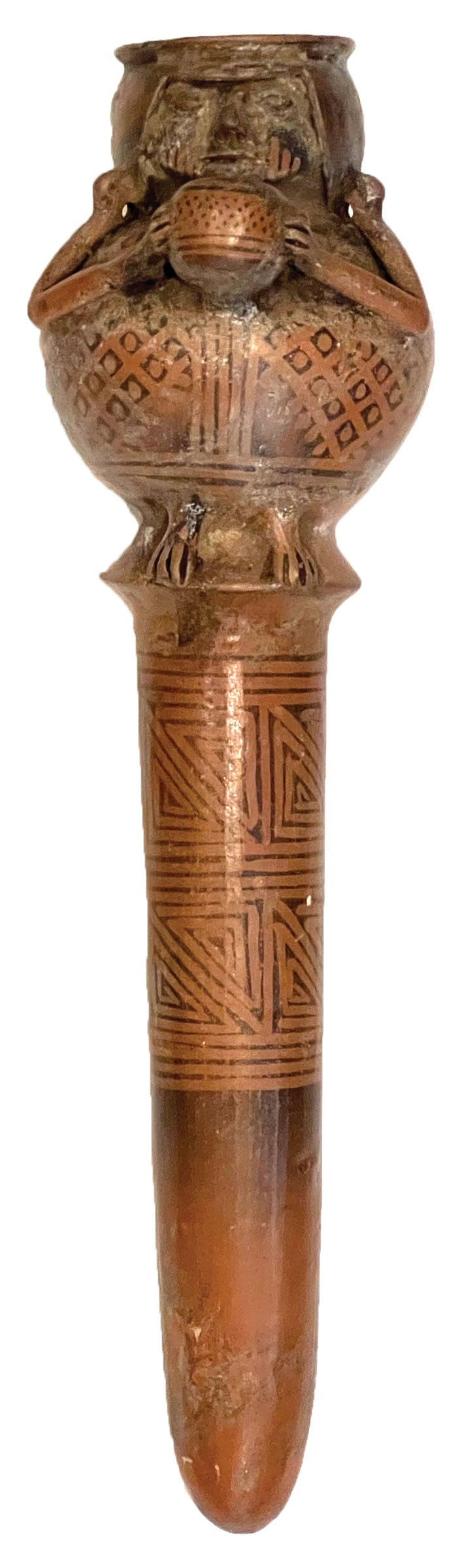 Rare 15 3/4" Human Effigy ceramic bottle.  Quimbaya.  Peru.  1000 A.D.  Ex-Dale Rector, Sam Johnson (1 of 8)