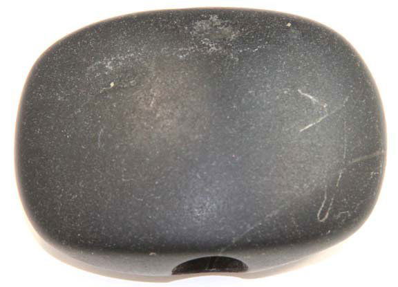 2 1/2” Shuttle Bannerstone. OH. Davis G10 COA: 2 1/2” Shuttle Bannerstone. Adams Co, OH. Polished black material. Fully drilled. Davis G10