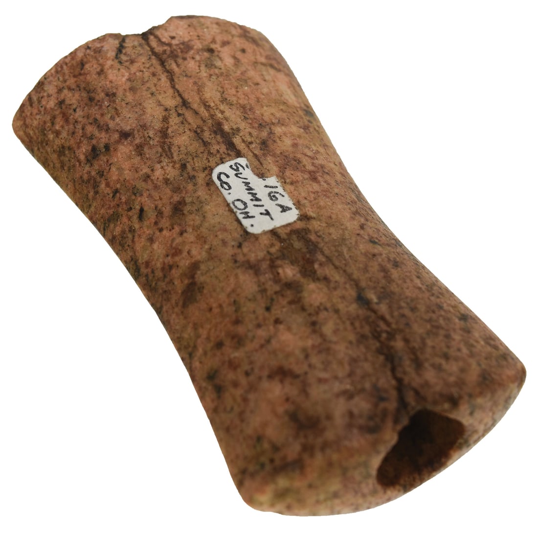 3 3/4" Hourglass Bannerstone.  Summit Co, OH (Brumbaugh Farm). (1 of 6)