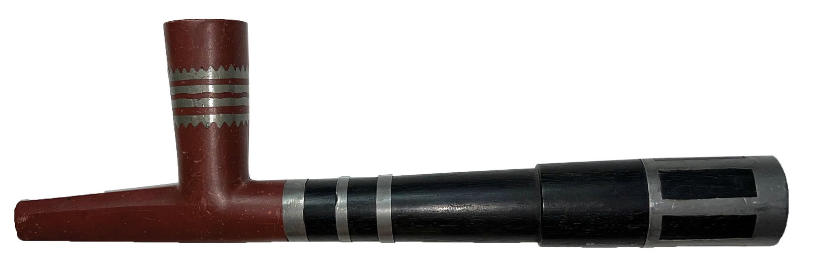 Very Large Steatite and Catlinite Pipe and Beaded and Tacked pipe stem. (1 of 7)