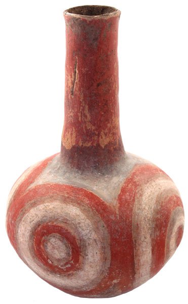 9 1/2” Red and White Swirl Bottle. Arkansas: 9 1/2” Red and White Swirl Bottle. Arkansas. Minor repair. Ex-Ron Helman Collection. Fine old example
