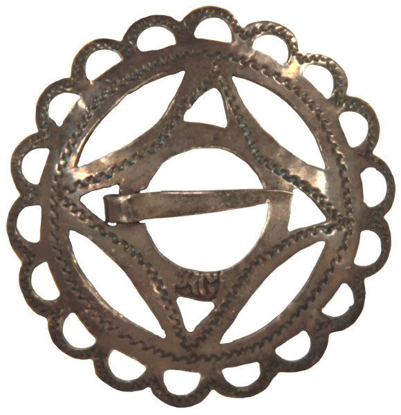 3 3/4” Scalloped Trade Silver Broach. Arnoldi to: 3 3/4” Scalloped Trade Silver Broach. Charles Arnoldi touchmark