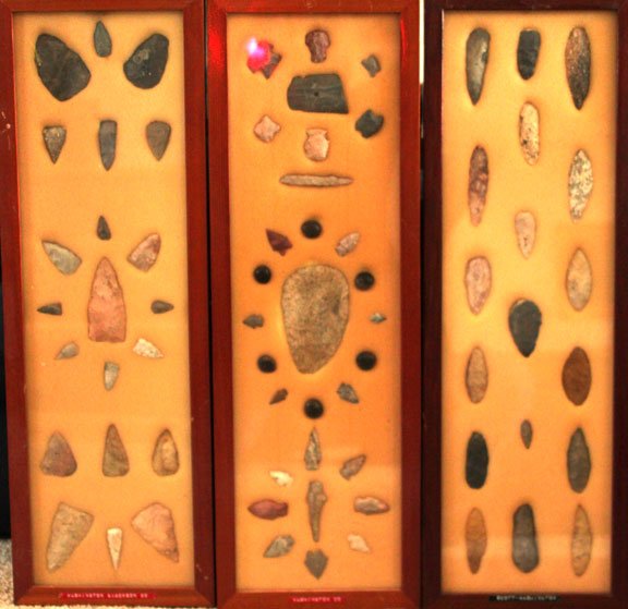 3 old frames containing 63 points. Ex-Marlott: 3 old frames containing 63 points from Scott, Washington Co, IN. Personal finds of Bill Marlott. Cannot guarantee against glass cracking in frames during shipping