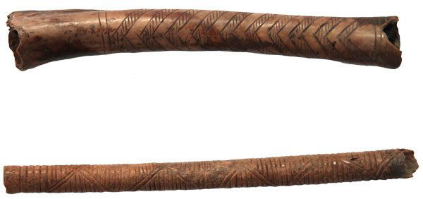 Two 3 7/8” Highly Engraved Bone Tubes: Two 3 7/8” Engraved Bone Tubes. From an old KY Collection