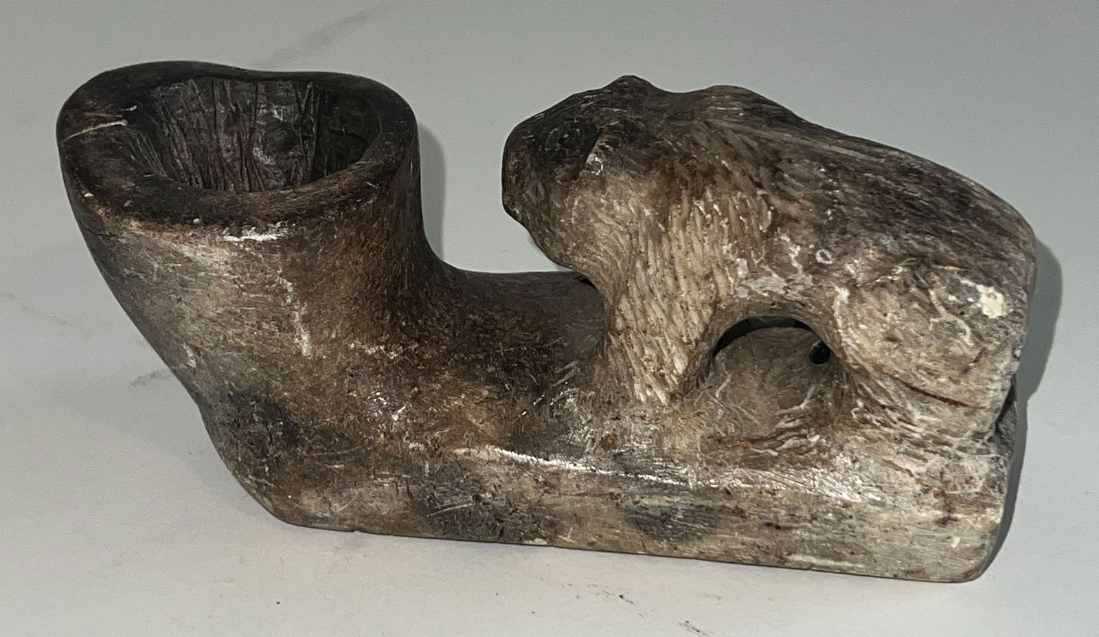 6" Bear Effigy Pipe.  Ex-David Cunningham. (1 of 7)