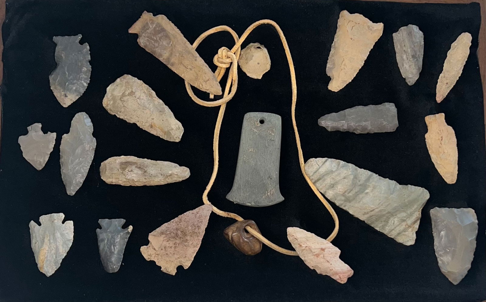 Frame with 19 Artifacts.  1 5/8"- 4 5/8".  Ex-Stan Ryland. (1 of 4)