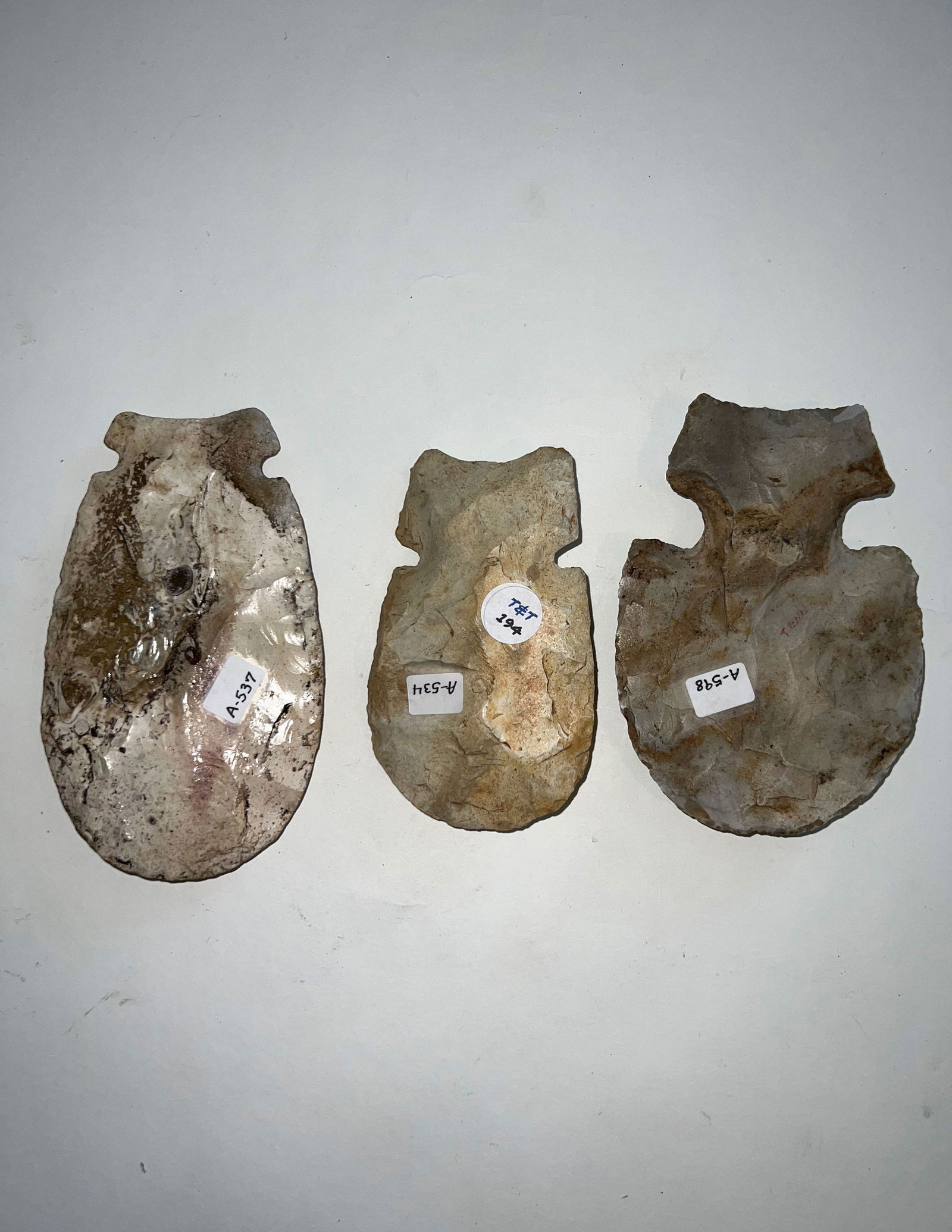 3 Notched Flint Hoes (5"- 6").  Ex-David Cunningham. (1 of 2)