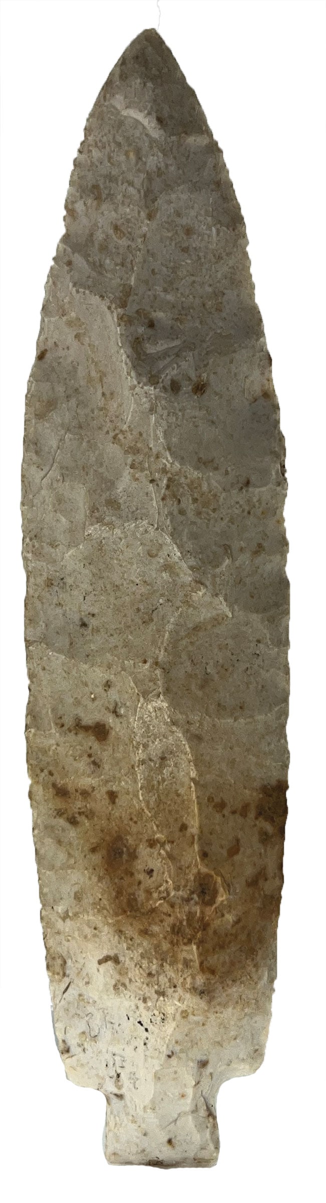 8 1/4" Early Stemmed Point. Pike County, IL. Ex Jeff Bassett. (1 of 2)