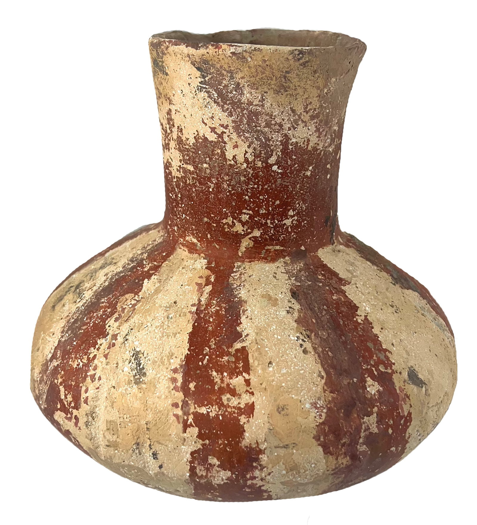 7 3/4" H. Red and White Caddo bottle. Ex Walt Evans.: 7 3/4" H. Red and White Caddo bottle. Ex Walt Evans.