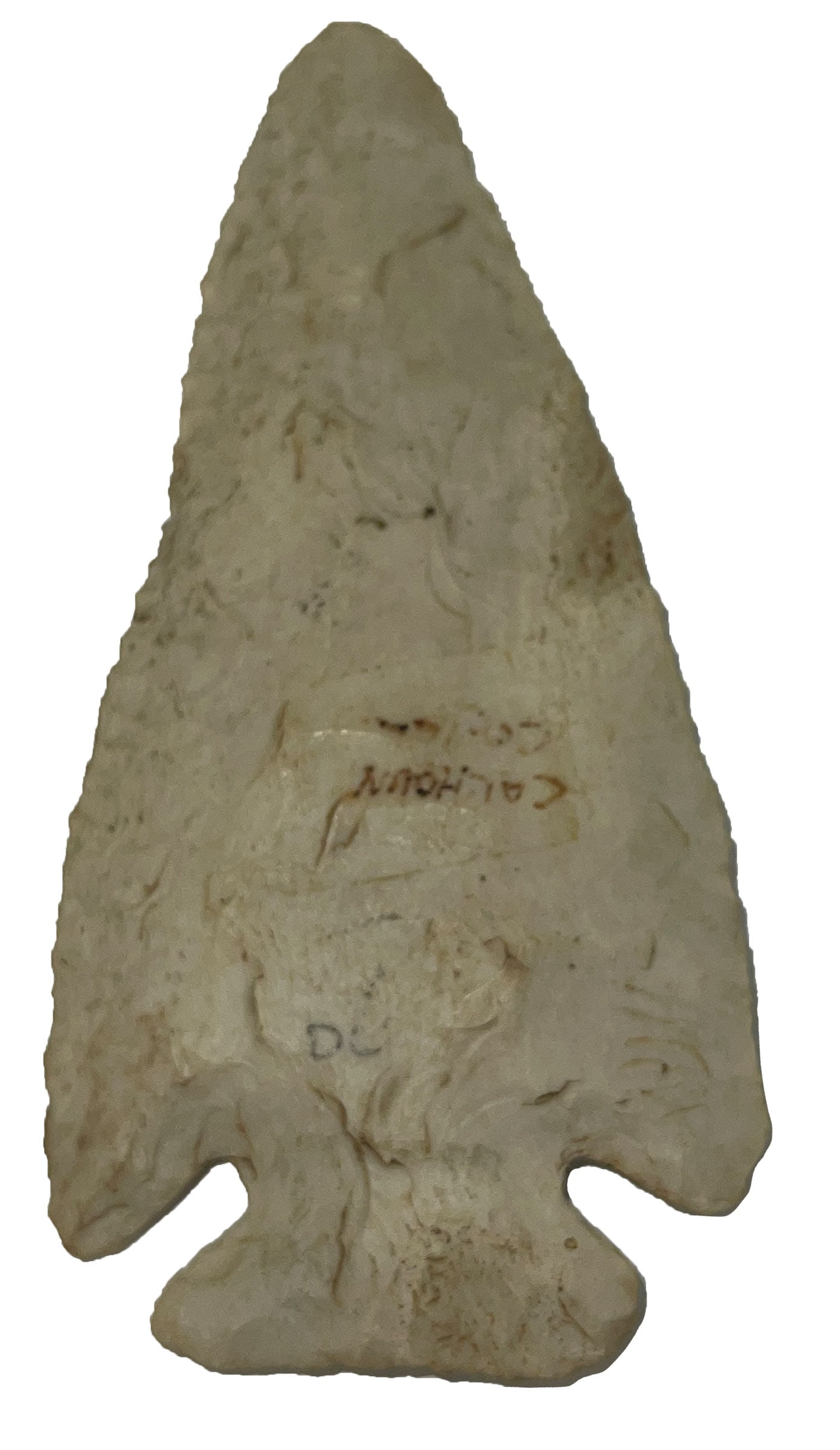 4 9/16" Thebes. Glossy White Chert. Calhoun County, IL. Putty COA.: 4 9/16" Thebes. Glossy White Chert. Calhoun County, IL. Ex David Cole and Stan Ryland. Putty COA.