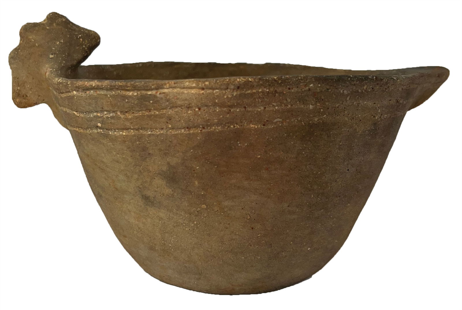 8 1/4" W. Fulton Aspect Duck Effigy Caddo Bowl. Solid piece. Cherokee County, TX. Ex Sam Johnson and (1 of 4)