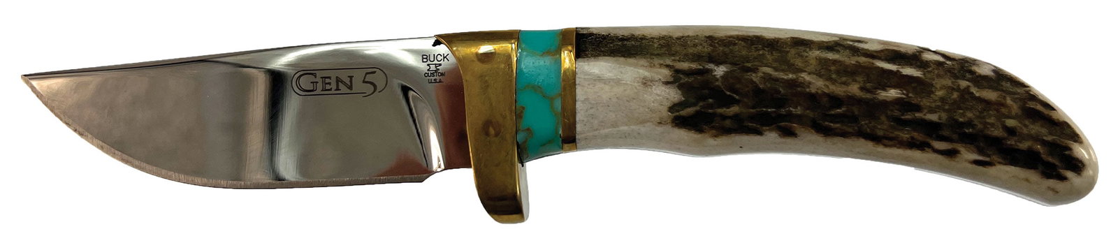 7 1/4" Gen 5 knife. Tourquise and Bone Handle. Ex Dale Rector Collection.: 7 1/4" Gen 5 knife. Tourquise and Bone Handle. Ex Dale Rector.