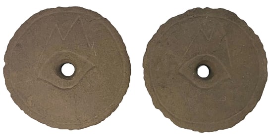 Pair of 3 1/2” Eye Motif Engraved Earspool. Alabama. Ex Wally Zollman.