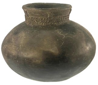 4 15/16” Grayware Pottery. “Campbell Punctate”. Ex Joe Kinker.