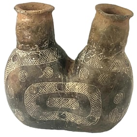 4 1/4" W. Double Spouted Wedding Compound Caddo Vessel.