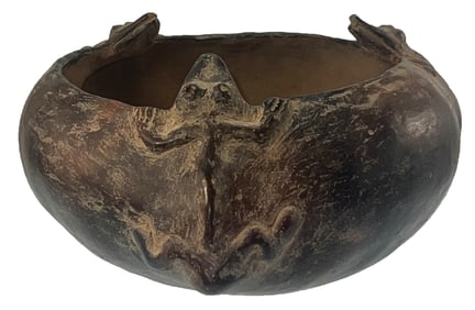 7 1/2" W. Bowl with three frogs adorned around the rim. Mexico.