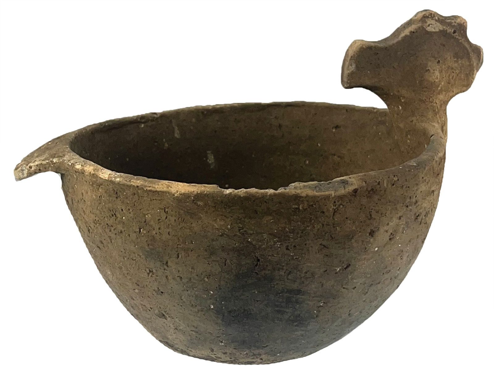 9" W. Duck Effigy Bowl. Shell Temper. Missouri. Ex Guy Ragusa.: 9" W. Duck Effigy Bowl. Shell Temper. New Madrid County, Missouri. Ex Guy Ragusa and Walt Evans.