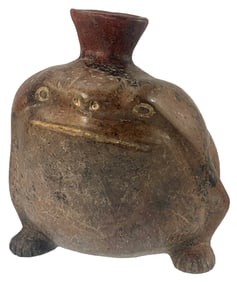 6 3/8" Modeled Redware Seated Frog. Colima. Ex Earl Riddick.