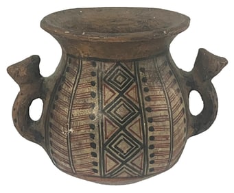 3 1/4" Pre-Columbian Double Handle Vessel. Ex Kyle Metcalf.
