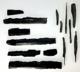 14 Obsidian Bladelets and Needles. 3/4" to 3 1/2". Mexico. Ex Dale Rector.