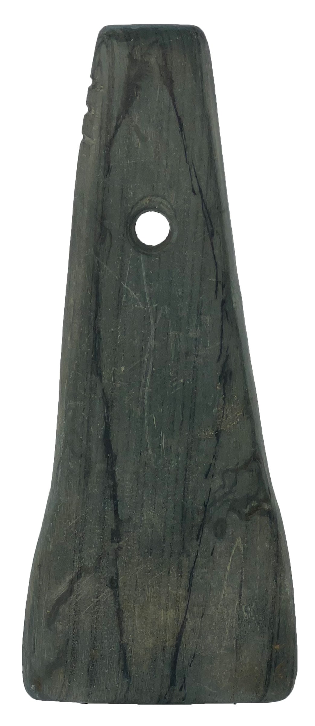 4 3/4 Slate Bell Pendant. 3 Tally marks on one side. Ohio. Ex Anthony Farrow (1 of 2)