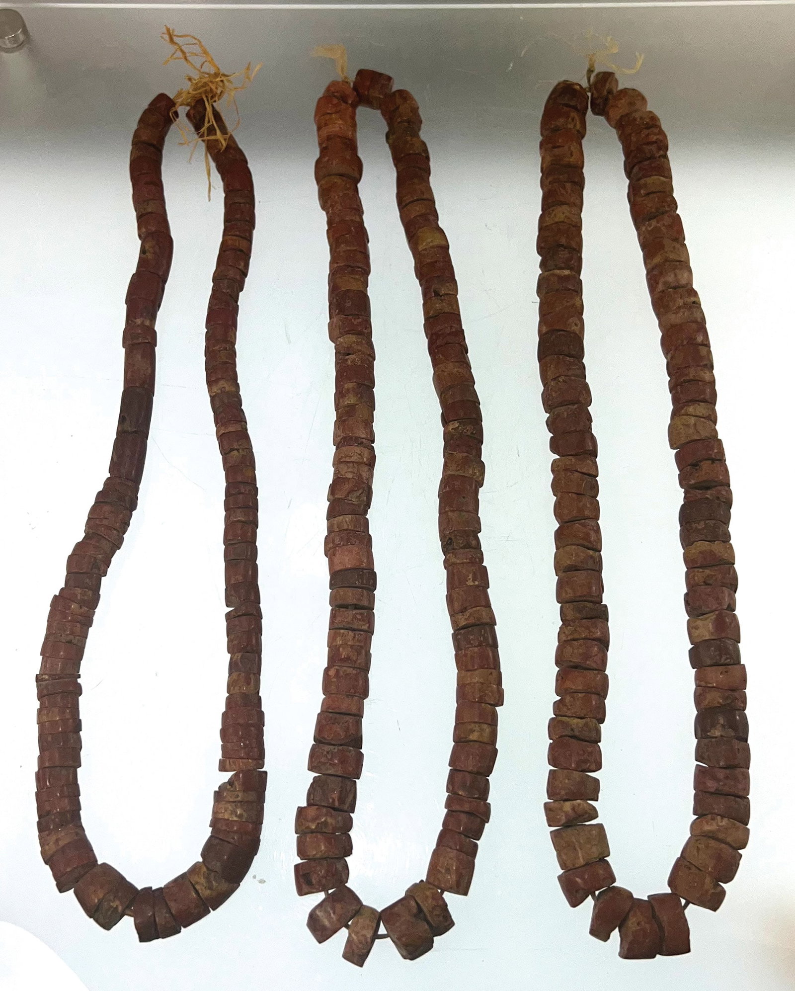 3 Strands of Red Coral Beads. 13". Australia. Ex Brian Wrage.: 3 Strands of Red Coral Beads. 13". Australia. Ex Brian Wrage.
