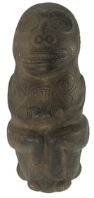 9" Pre-Columbian Stone Seated Taino Figure. Hispaniola. Ex Palmer Jarvis.