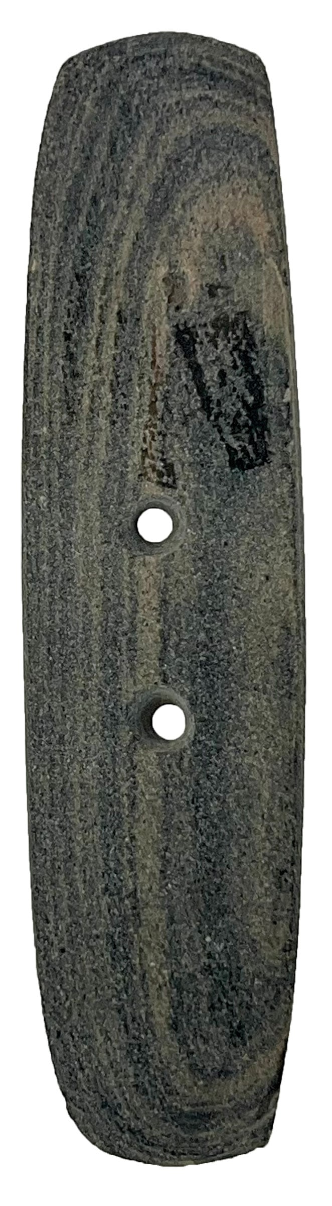 6 1/4" Two Hole Gorget. Green Slate. Very thin. Ohio. Ex Wally Zollman. (1 of 2)