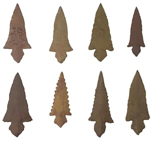 8 Hayes Points (1 1/2" to 2"). Arkansas. Ex Wally Zollman.