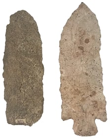 2 Blades. 5 3/8" and 6 1/4". Cobble Chert. Ohio. Ex Fred McQuire Collection.