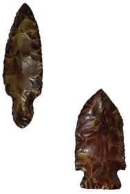 2 Bronze Casted Points. (2 5/16") Pinetree and (3") Turkeytail. Ex Dale Rector.