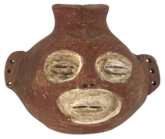 3 1/2" T. Mississippian Head Pot. Shell Temper. Nice reproduction.