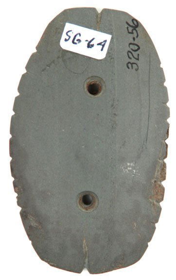 Pendant and Tallied Gorget. Meigs Co, TN. Stoud: 288. 3 5/8” Pendant(Meigs Co, TN) & 2 3/4” Tallied Gorget (Franklin Co, TN). Ex-Stroud, Morast, Leon Beck