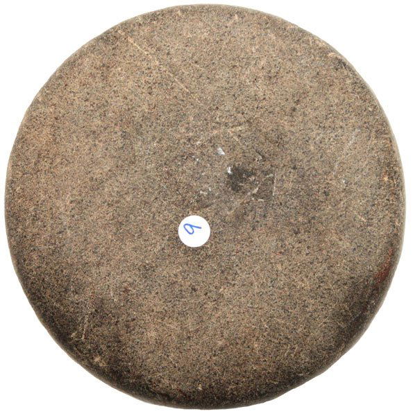 4” Biscuit Discoidal. Calhoun, GA. Polished. St: 361. 4” Biscuit Discoidal. Calhoun, GA. Polished. Nicely weathered brown hardstone. Stroud