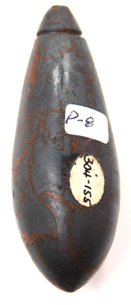 445. 3” Grooved Hematite Plummet. Adams Co, IL.: 445. 3” Grooved Hematite Plummet. Adams Co, IL. Ex-Stroud, Morast