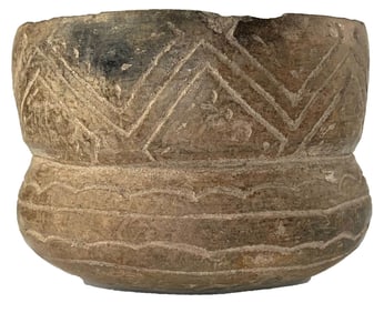 3 1/8" T. Incised Caddo Pottery Jar. Arkansas. Ex Dreama Mills.