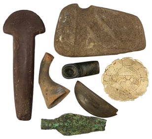 Frame of 7 Artifacts. Various Types and Material. Ex Wally Zollman.