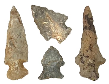 Frame of 4 Small Bird Points. Nice examples. Ex Glen McQuaide.