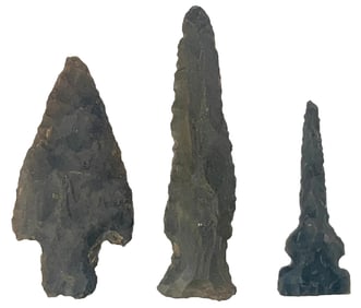 Frame of 3 Hornstone Points. Various types. Ex Jerry Hodson.
