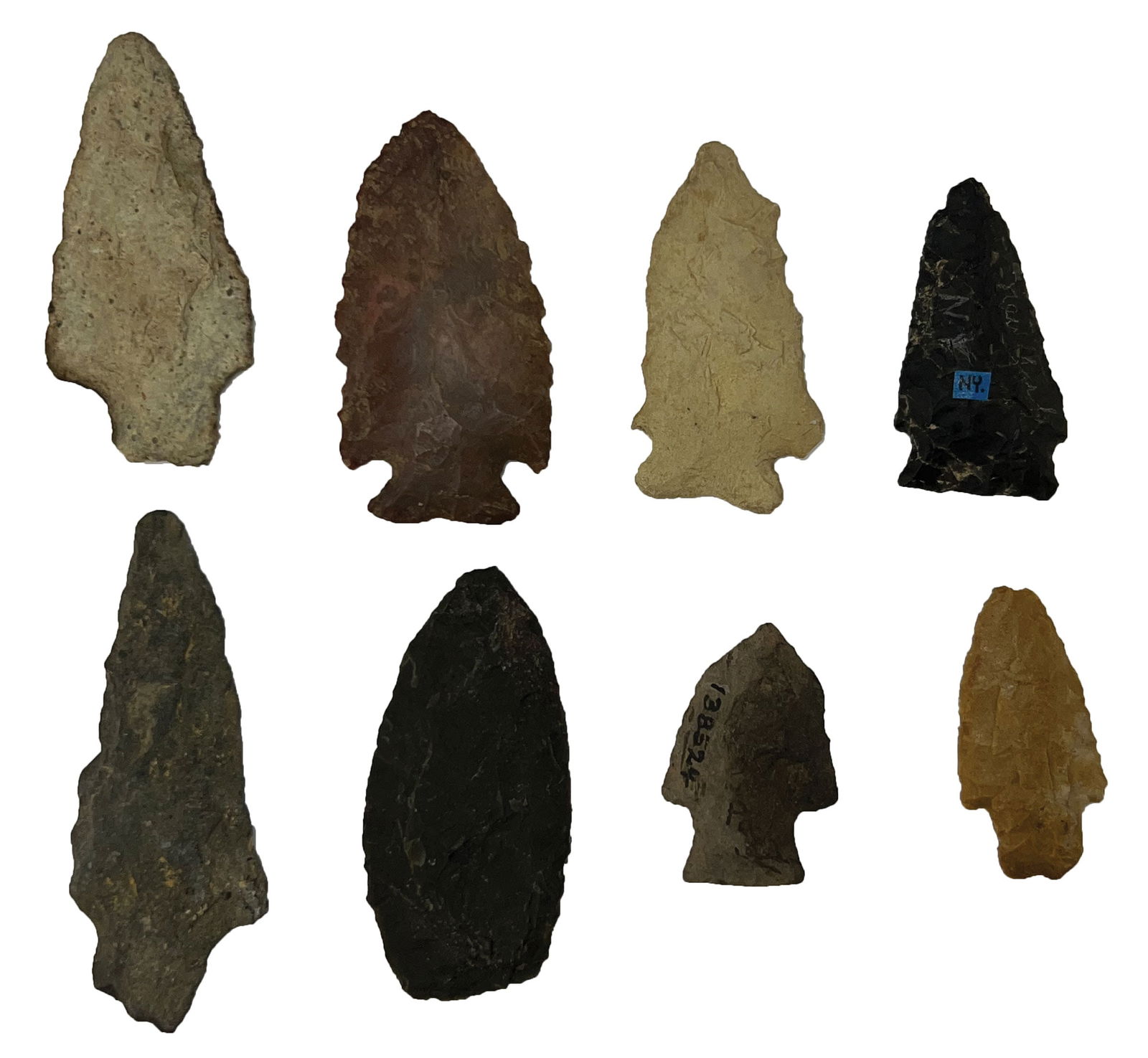 Frame of 8 Points. Various types and materials. Ex Noel Swanson. (1 of 2)