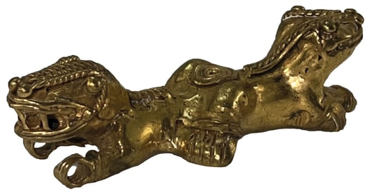 3” Tairona Gold Double headed Figure. Very fine condition. Ex Pat Gaines.