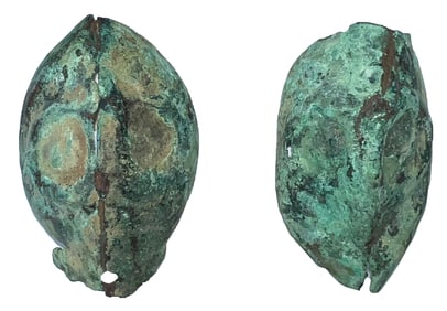 2 Copper Effigy Earrings. 2". Inca culture. Ex John Grotte. Motley COA.