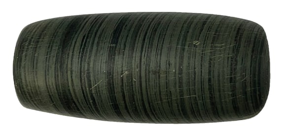 4 1/8” Tube Bannerstone. Banded Slate. PA. Ex Richard Tebbs.