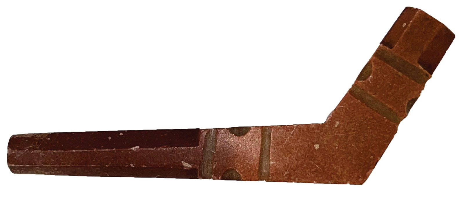 4 3/4" Catlinite Pipe. Stem has a broken out hole. Ohio. Ex Vanderver. (1 of 4)