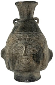 8” Tall Inca Warrior Bottle. Peru. Great Detail.