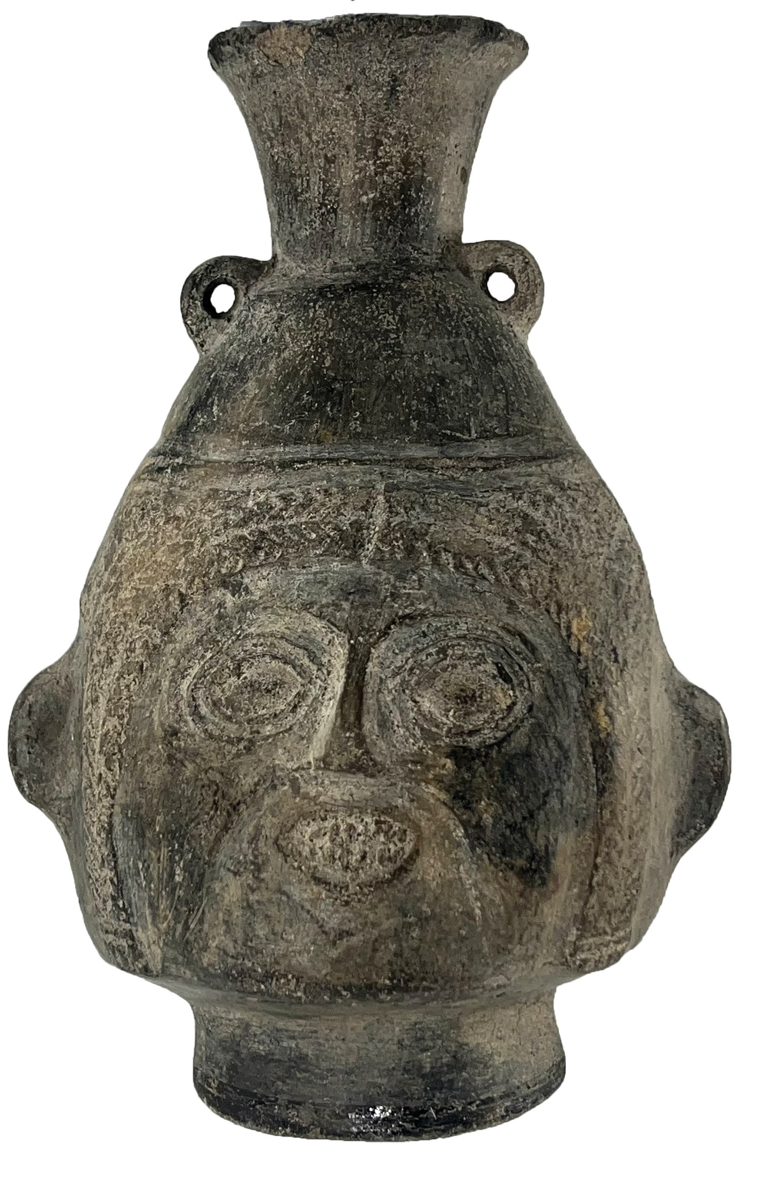 8” Tall Inca Warrior Bottle. Peru. Great Detail. (1 of 5)